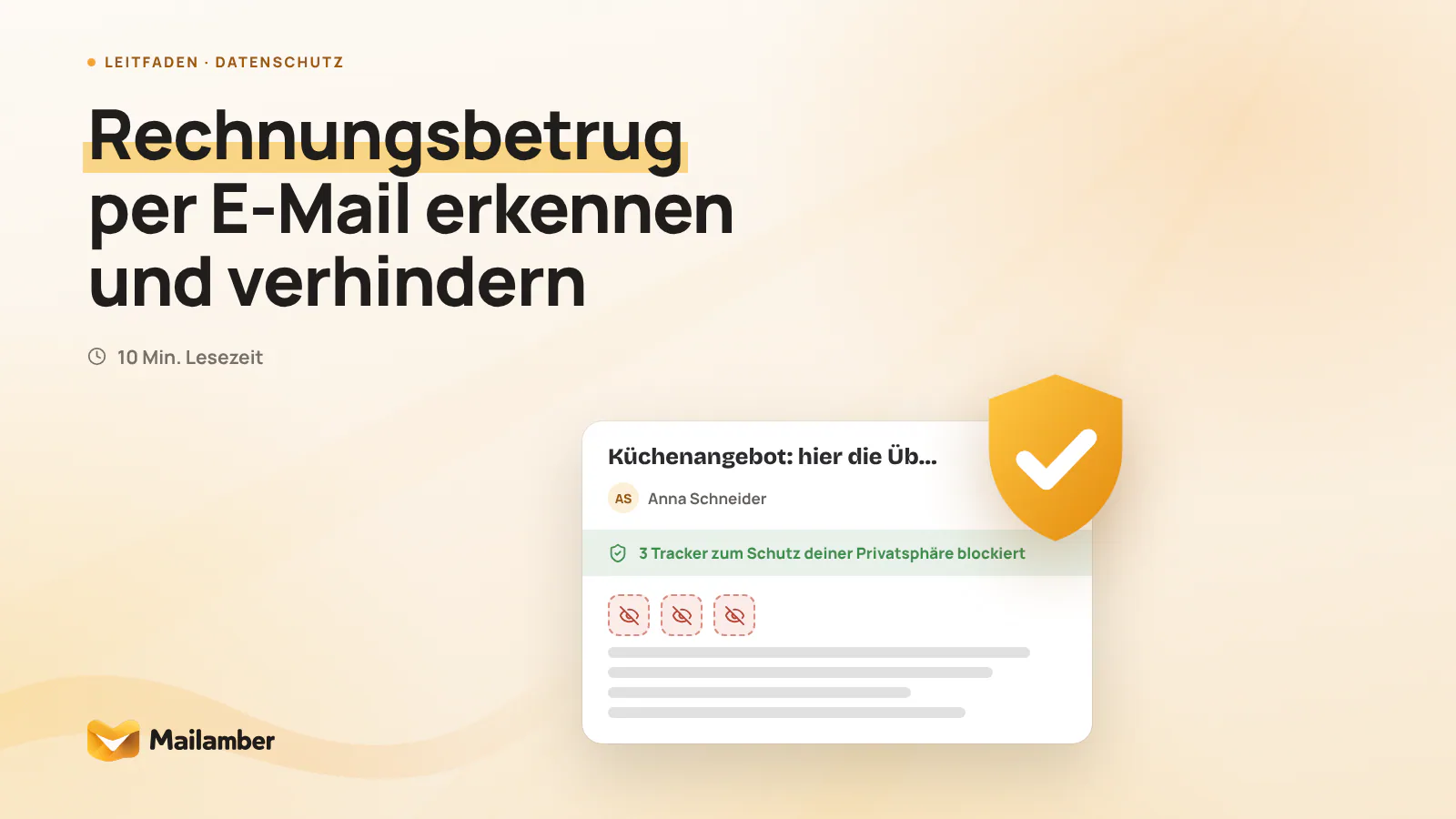 Symbolische Darstellung einer verdächtigen Rechnungs-E-Mail mit markierter Absenderadresse und abweichender IBAN