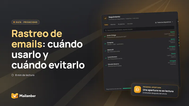 Ilustración de un correo con señales de apertura y clic que orientan un seguimiento cuidadoso
