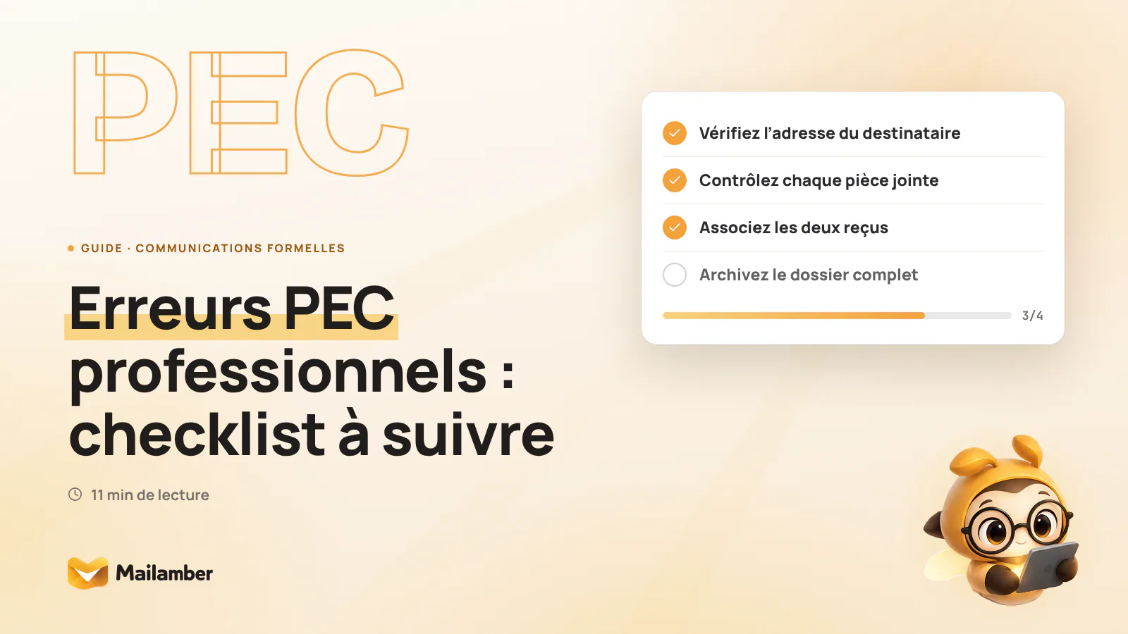 Checklist professionnelle avec des cases cochées pour vérifier un envoi PEC, ses reçus et son archivage