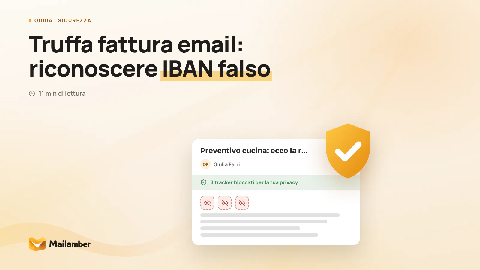 Scrivania di una piccola azienda con una falsa fattura, un IBAN evidenziato e una checklist di verifica
