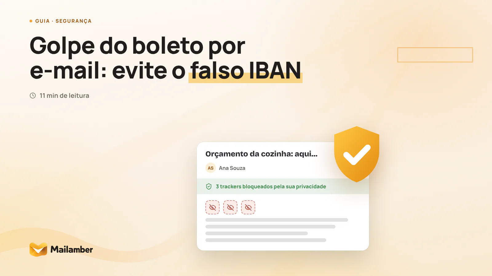 Ilustração de uma caixa de entrada com uma fatura suspeita e campos bancários destacados