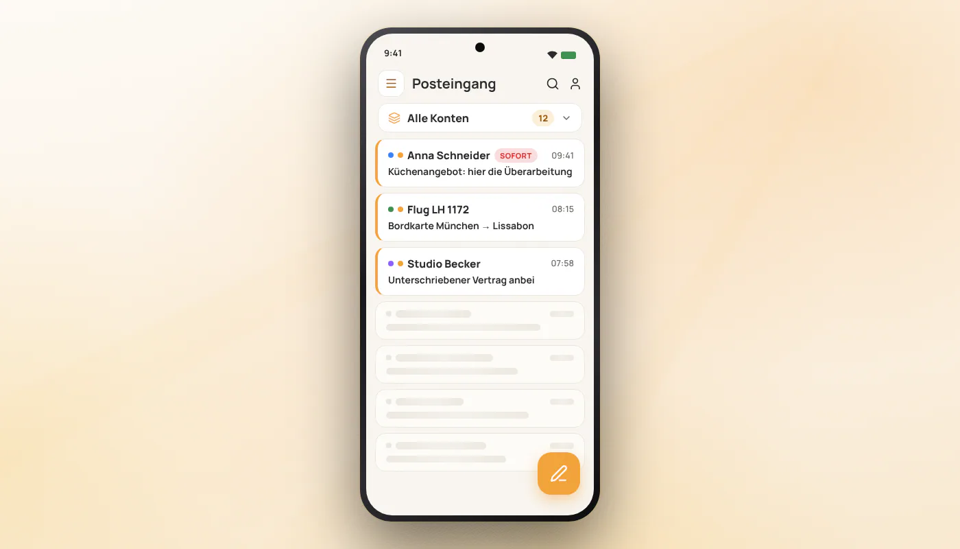 Smartphone-Posteingang mit Follow-up-Erinnerung und kurzer hilfreicher Antwortvorlage