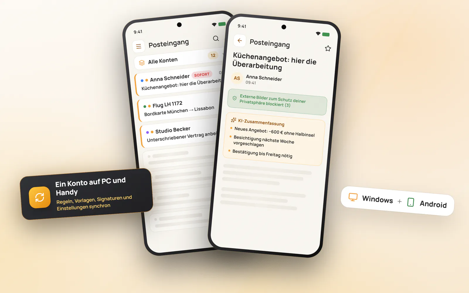 Die Mailamber-App für Android: vereinter Posteingang und Leseansicht mit KI-Zusammenfassung